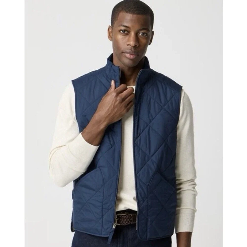 J Crew Quilted Vest Mens X-Large Navy Blue Diamond Quilt Preppy Pockets Business